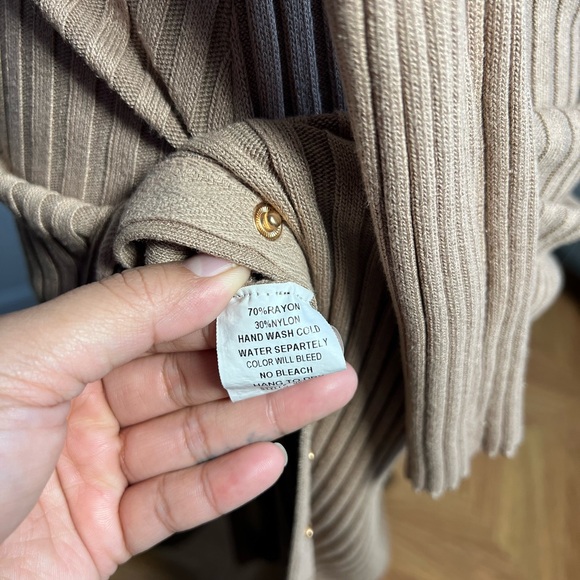 Room Service, Long Ribbed Buttoned Dress with Sleeves, Tan/Brown/Rose Gold, Med - Picture 10 of 10